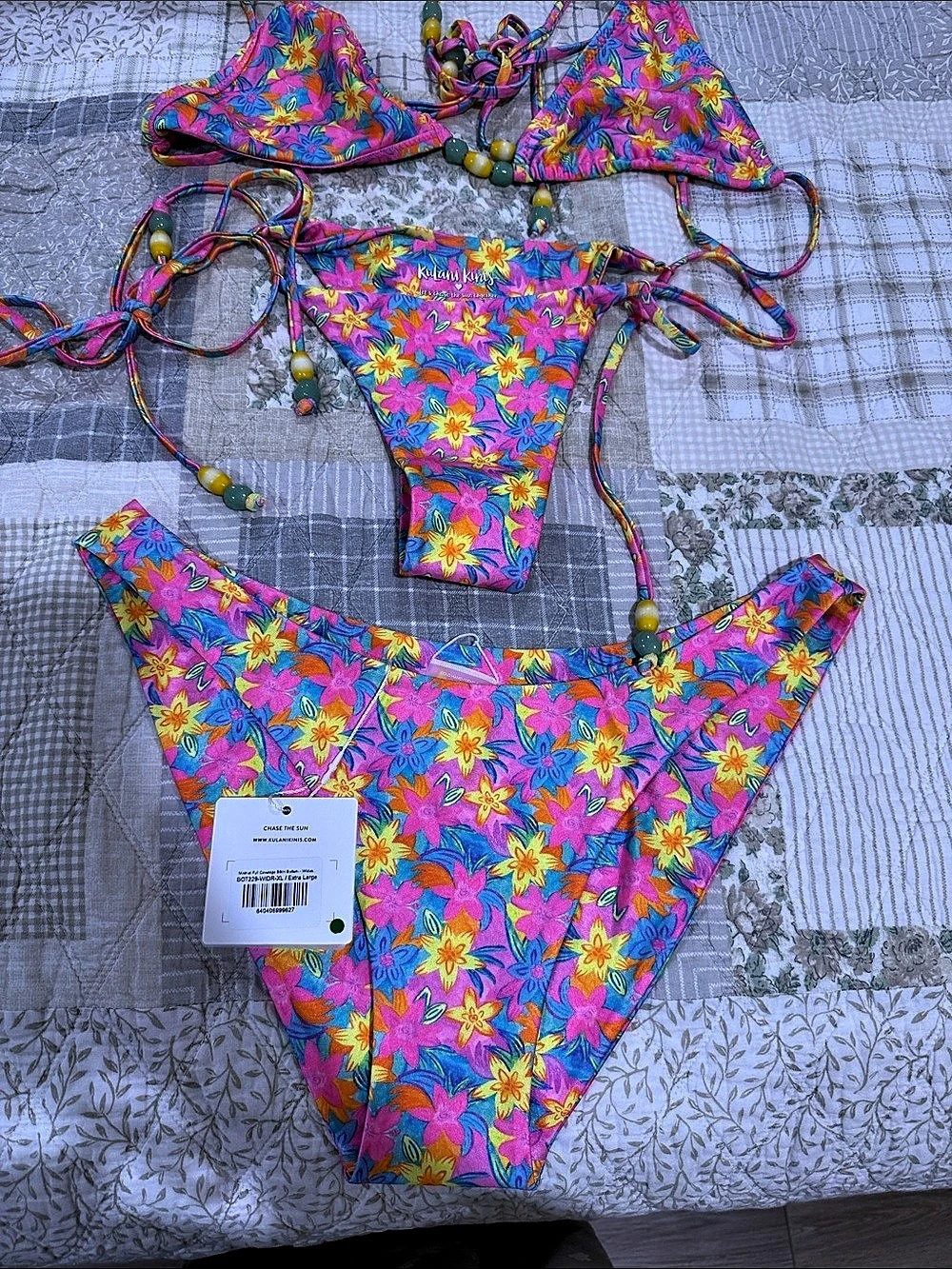 Kulan Kinis Floral Bikini Set Pink & Blue XL NWT